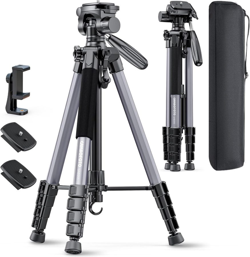 CamboFoto 74″ Aluminum Heavy-Duty Camera Tripod